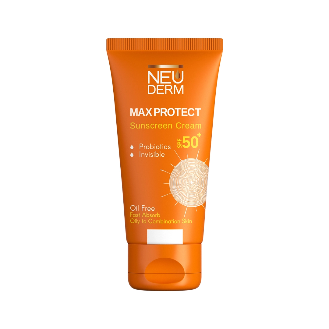 max-protect-sunscreen-cream-oily-invisible-oil-free-26khordad-1403 کرم ضد آفتاب فاقدچربی نئودرم SPF50 مدل Max Protect